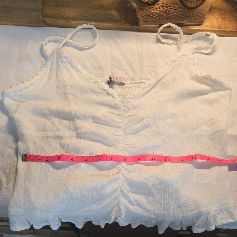 Crave Fame Cream Ruched Ruffled Crop Camisole - Picture 5 of 5